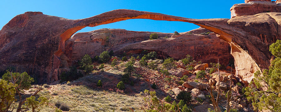 Arches-National-Park Long and delicate Landscape Arch in Arches National Park in the late afternoon of a beautiful fall day