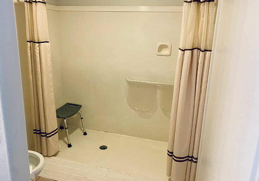 accessible roll-in shower and shower seat